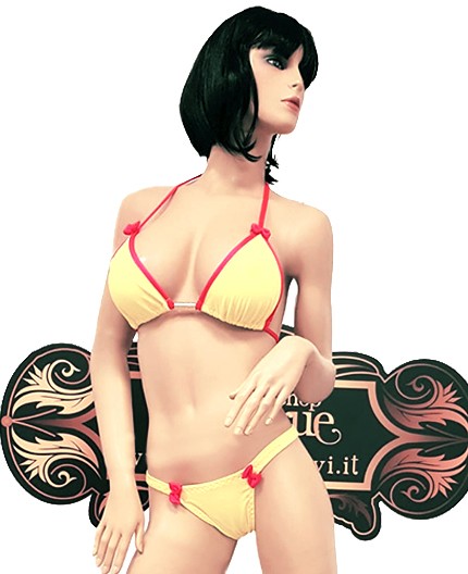 Sexy Shop Online I Trasgressivi - Bikini Transgender - Bikini Giallo con Bordature Rosa - Ivete Pessoa