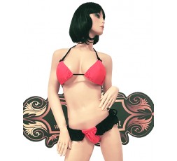 Sexy Shop Online I Trasgressivi - Bikini Transgender - Bikini Rosa con Frange Nere - Ivete Pessoa