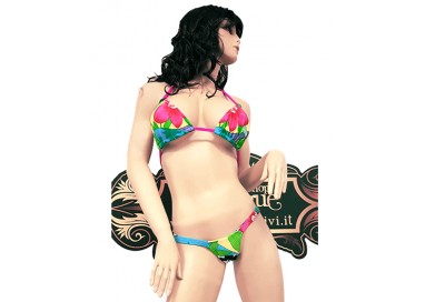 Bikini Transgender - Bikini Hawaiano a Fiori con Cordini Fucsia - Ivete Pessoa