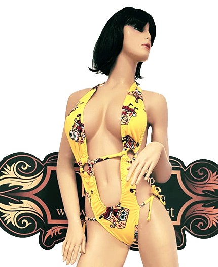 Sexy Shop Online I Trasgressivi - Trikini Transgender - Trikini Giallo con Stampa SpongeBob e Laccetto - Ivete Pessoa