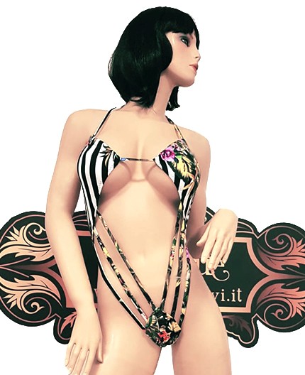 Sexy Shop Online I Trasgressivi - Trikini Transgender - Trikini Zebrato con Motivo Floreale - Ivete Pessoa