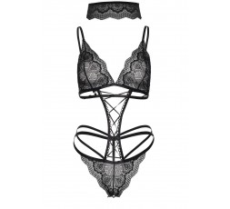 Sexy Shop Online I Trasgressivi - Sexy Lingerie - Body Nero in Pizzo Con Maschera G String - Leg Avenue