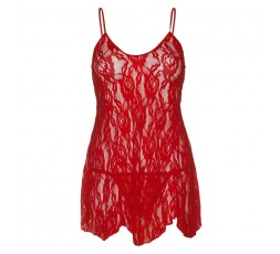 Sexy Shop I Trasgressivi - Sexy Lingerie - Chemise Rossa In Pizzo Rose Lace Flared Chemise With Matching G String - Leg Avenue