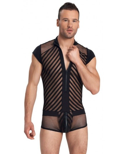 Sexy Shop Online I Trasgressivi - Intimo Uomo - Tutina Uomo Nera Trasparente Con Zip - Svenjoyment