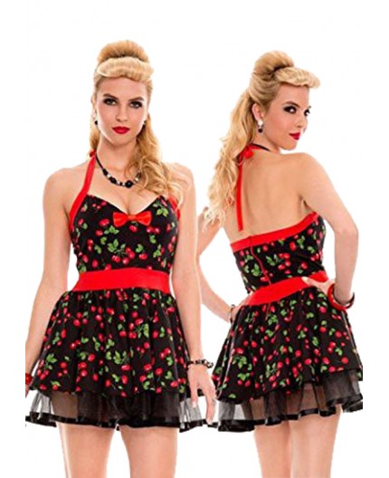 Sexy Shop Online I Trasgressivi - Carnevale Donna - Costume Nero Con Ciliegie - Music Legs