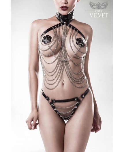 Sexy Shop Online I Trasgressivi - Sexy Lingerie - Three Part Chain Set - Grey Velvet