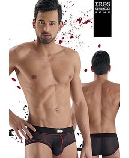 Sexy Shop Online I Trasgressivi - Intimo Uomo - Slip Nero Semitrasparente Con Filato Rosso - Eros Veneziani