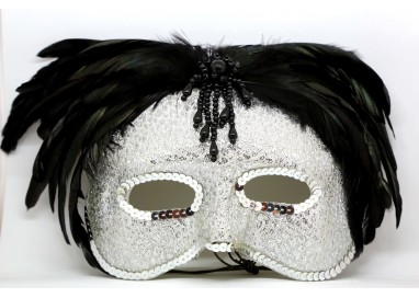 Accessorio Per Carnevale Unisex - Maschera In Stile Veneziano Con Le Piume Nere