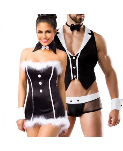 Sexy Shop Online I Trasgressivi - Carnevale Coppia - Costume Da Coniglietta Sexy & Barkeeper Costume Man Roleplay