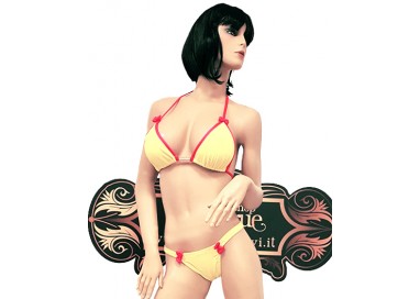 Costume Mare Bikini Donna - Bikini Giallo con Bordature Rosa - Ivete Pessoa