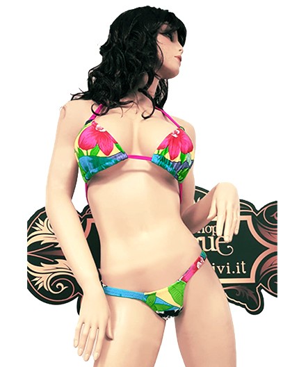 Sexy Shop Online I Trasgressivi - Costume Mare Bikini Donna - Bikini Hawaiano a Fiori con Cordini Fucsia - Ivete Pessoa