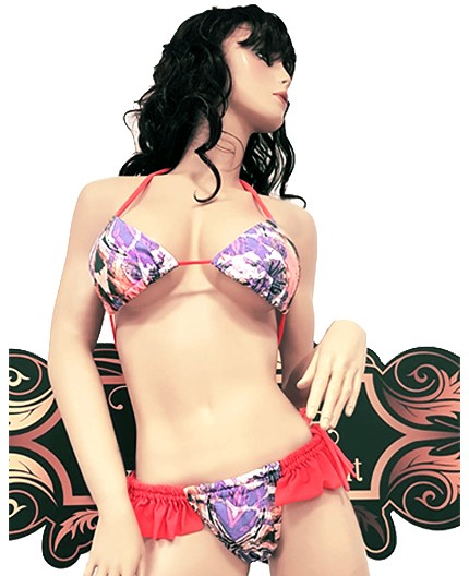 Sexy Shop Online I Trasgressivi - Costume Mare Bikini Donna - Bikini Lilla e Rosa con Frange Arancioni - Ivete Pessoa
