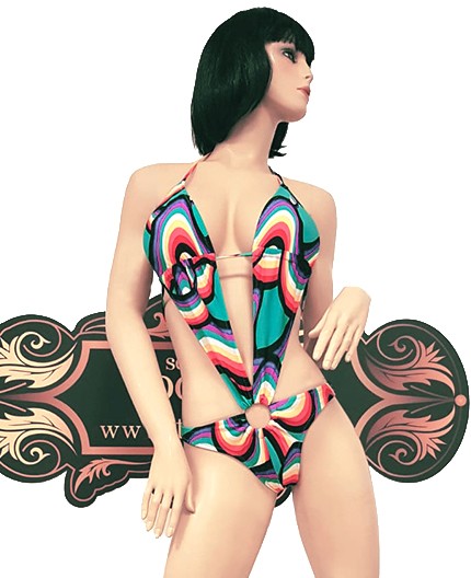Sexy Shop Online I Trasgressivi - Costume Mare Trikini Donna  - Trikini Multicolore Verde, Nero e Viola - Ivete Pessoa