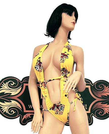 Sexy Shop Online I Trasgressivi - Costume Mare Trikini Donna - Trikini Giallo con Stampa SpongeBob e Laccetto - Ivete Pessoa