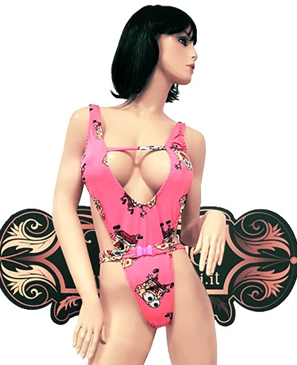 Sexy Shop Online I Trasgressivi - Costume Mare Trikini Donna - Trikini Rosa Stampa SpongeBob Chiusura con Clip - Ivete Pessoa