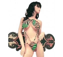 Sexy Shop Online I Trasgressivi - Costume Mare Trikini Donna - Trikini Zebrato Arancio e Verde - Ivete Pessoa