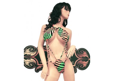 Costume Mare Trikini Donna - Trikini Zebrato Arancio e Verde - Ivete Pessoa