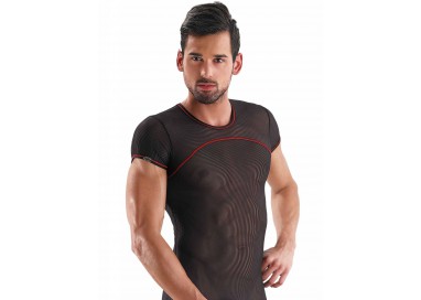 T-Shirt Uomo - Maglietta Nera Con Riga Rossa T-Shirt Black - Eros Veneziani