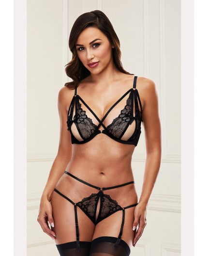 Sexy Shop Online I Trasgressivi - Sexy Lingerie - Completo Intimo Pizzo Reggiseno E Reggicalze Strappy Garter Set - Baci