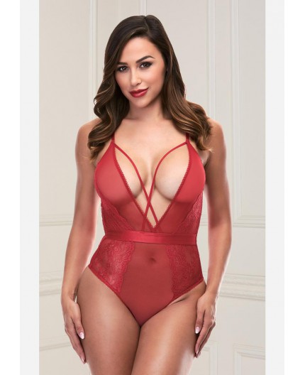 Sexy Shop Online I Trasgressivi - Sexy Lingerie - Body Rosso Con Pizzo Strappy Teddy With Deep V - Baci