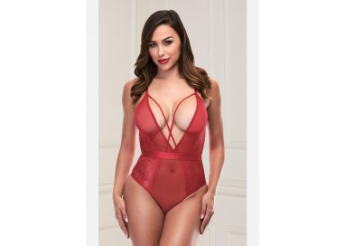Sexy Lingerie - Body Rosso Con Pizzo Strappy Teddy With Deep V - Baci