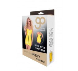 Sexy Shop Online I Trasgressivi - Abbigliamento In Latex - Mini Abito Giallo Lucido Datex Zip Up Front Dress - Guilty Pleasure