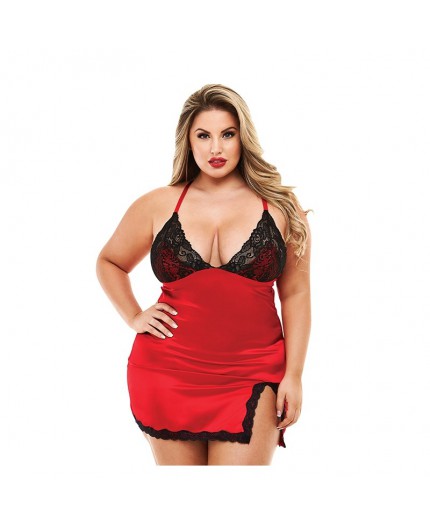 Sexy Shop Online I Trasgressivi - Sexy Lingerie - Chemise In Raso E Pizzo Con Slip - Baci Lingerie