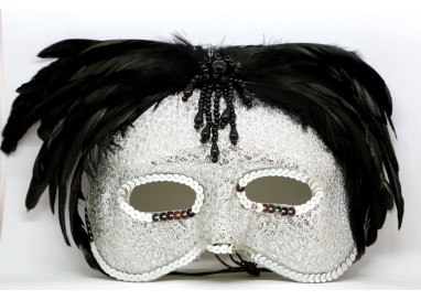 Accessorio Per Carnevale - Maschera In Stile Veneziano Con Le Piume Nere