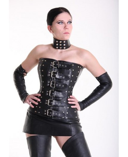 Sexy Shop Online I Trasgressivi - Abbigliamento In Pelle - Corsetto In Pelle Con Borchie Nero - Your Fetish World