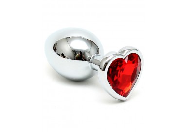 Plug Anale In Metallo - Butt Plug Small With Heart Shaped Crystal Red - Rimba