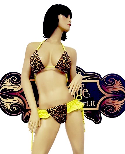 Sexy Shop Online I Trasgressivi - Bikini Transgender - Bikini Leopardato con Frangette Giallo Fluo - Ivete Pessoa