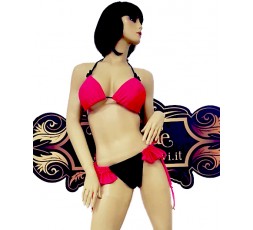 Sexy Shop Online I Trasgressivi - Bikini Transgender - Bikini Rosa con Slip Nero e Frangette Rosa - Ivete Pessoa